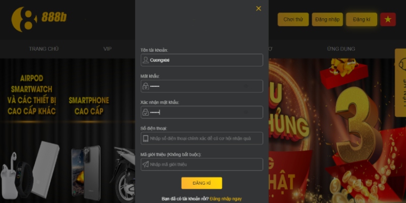 Các thông tin đăng ký 888b cần được điền đầy đủ và đúng sự thật